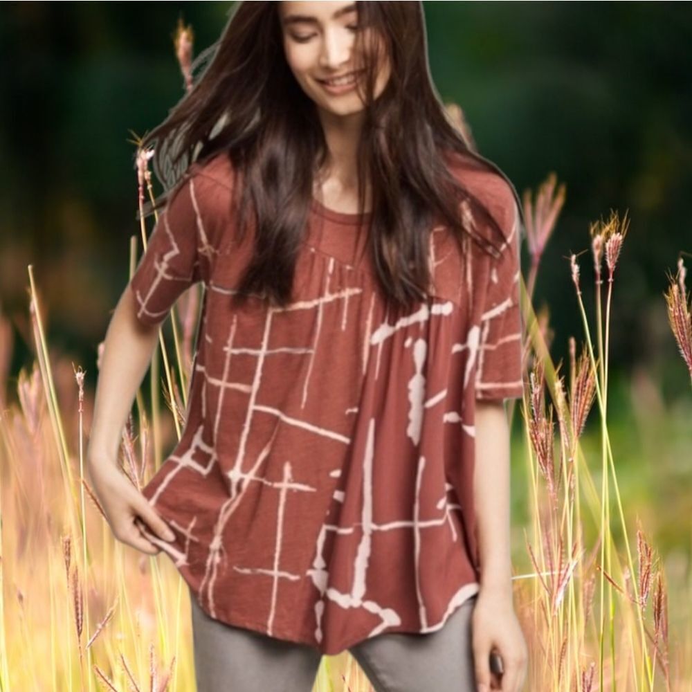 ANTHROPOLOGIE AKEMI + KIN RUST COLORED BOHO TOP, BOHEMIAN SUMMER TOP XS